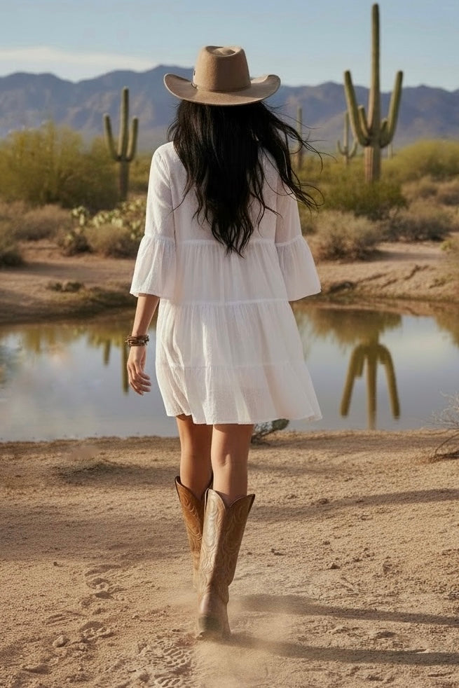 Desert Darlin’ Embroidered Tiered Button Front Mini