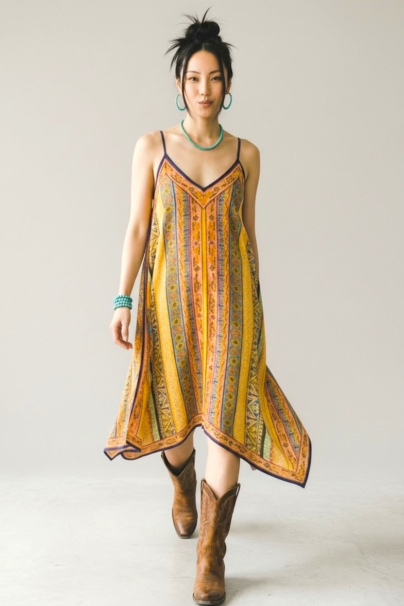 Dream Drifter V Neck Handkerchief Midi Dress