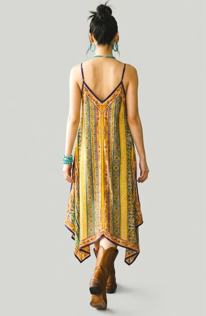 Dream Drifter V Neck Handkerchief Midi Dress