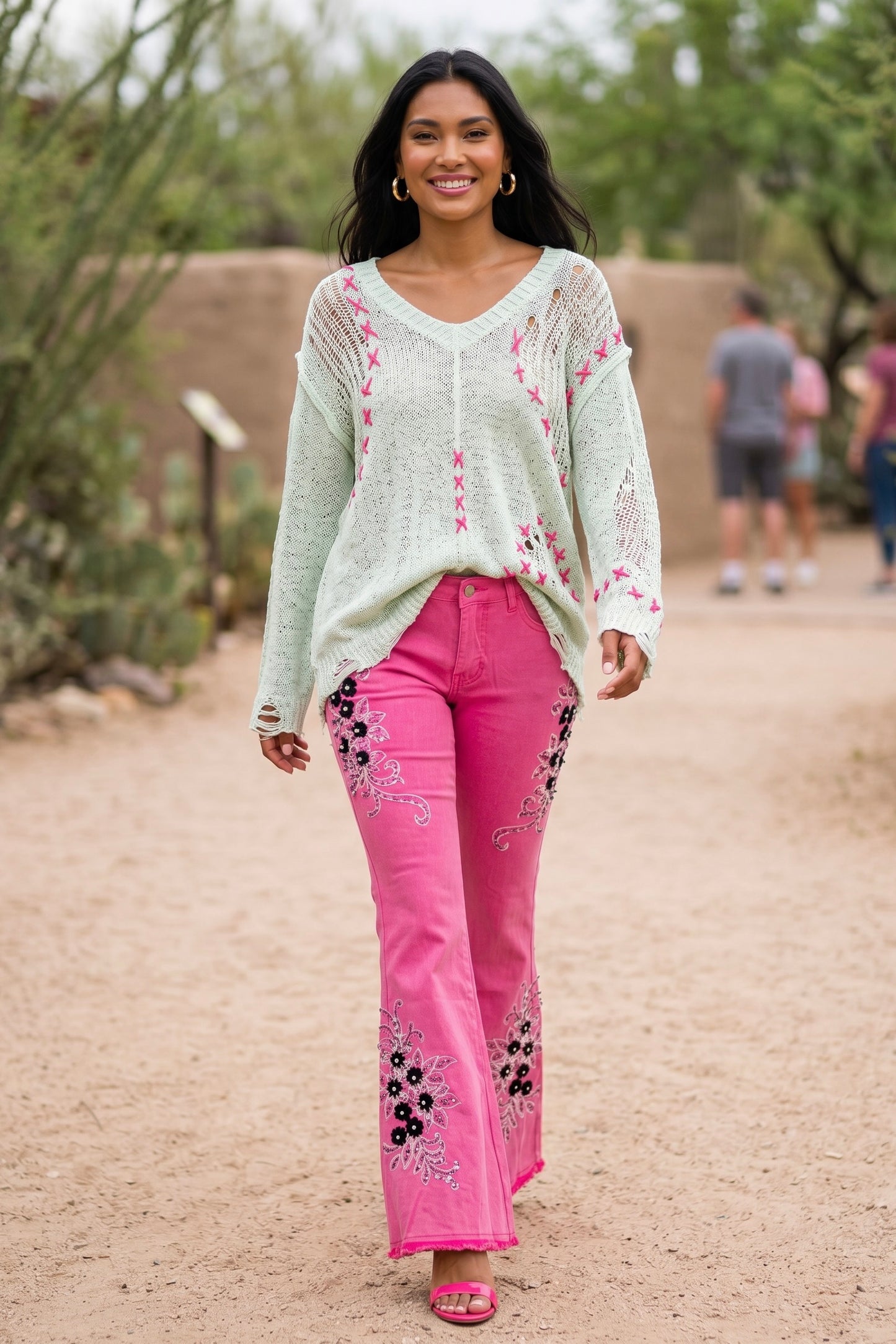 Wild At Heart Retro 90s Embroidered + Embellished Flares (2 Colors)