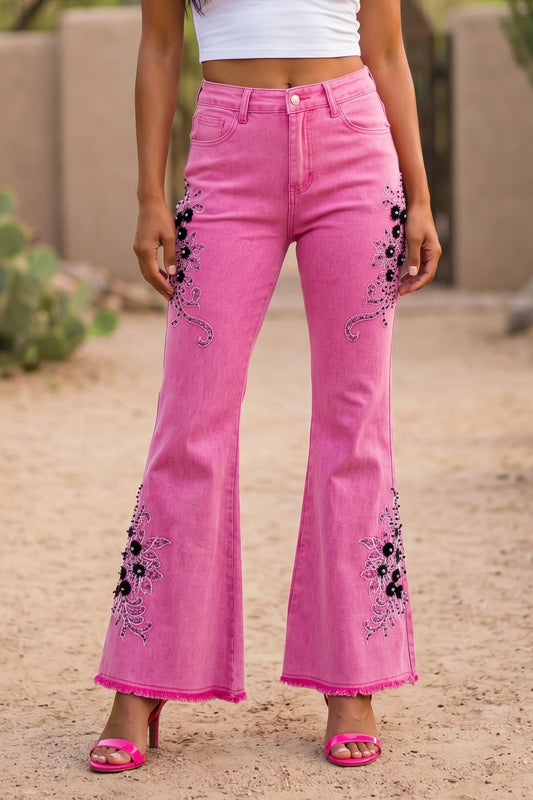 Wild At Heart Retro 90s Embroidered + Embellished Flares (2 Colors)