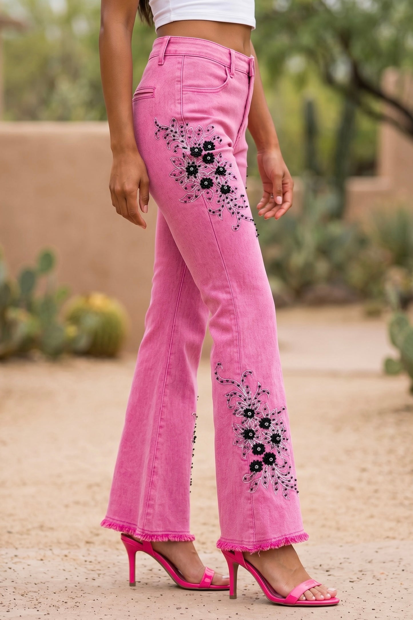 Wild At Heart Retro 90s Embroidered + Embellished Flares (2 Colors)