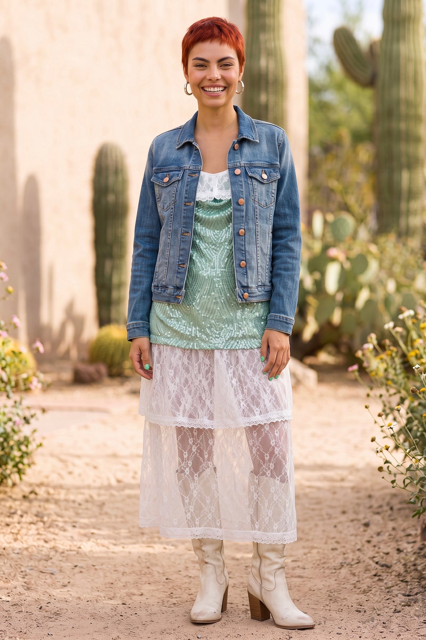 Sweet Mint Sequin Leaf Print Cami