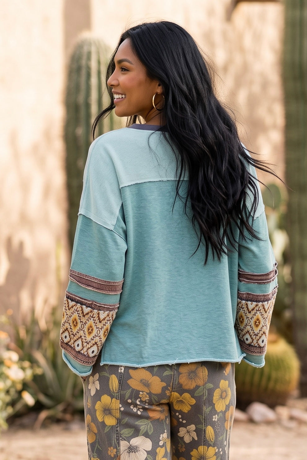 Desert Mosaic Mineral Washed Mixed Media Knit Top