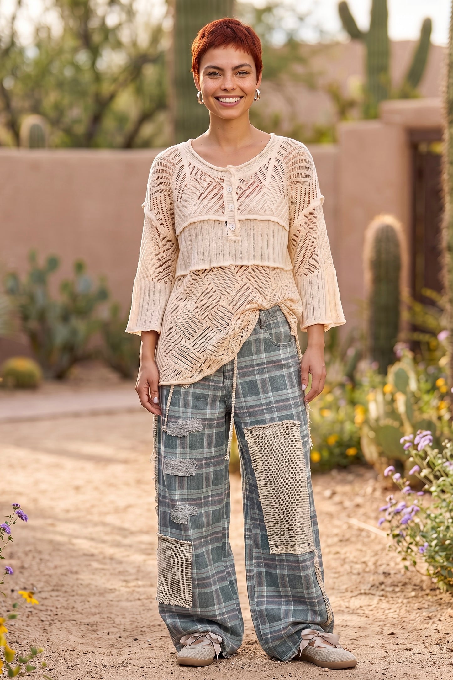 Checked Out Plaìd Wide Leg Denim Pants