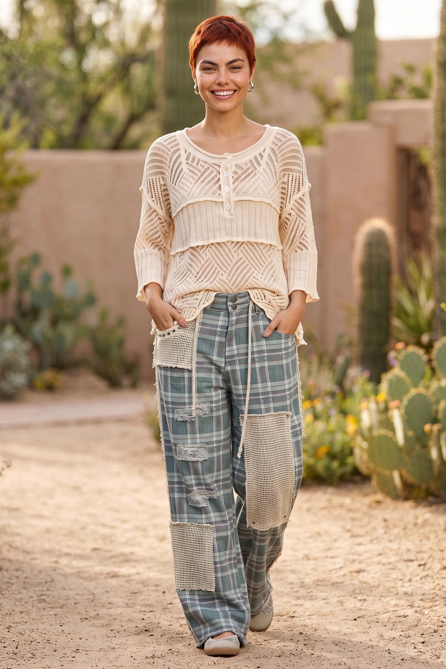 Checked Out Plaìd Wide Leg Denim Pants