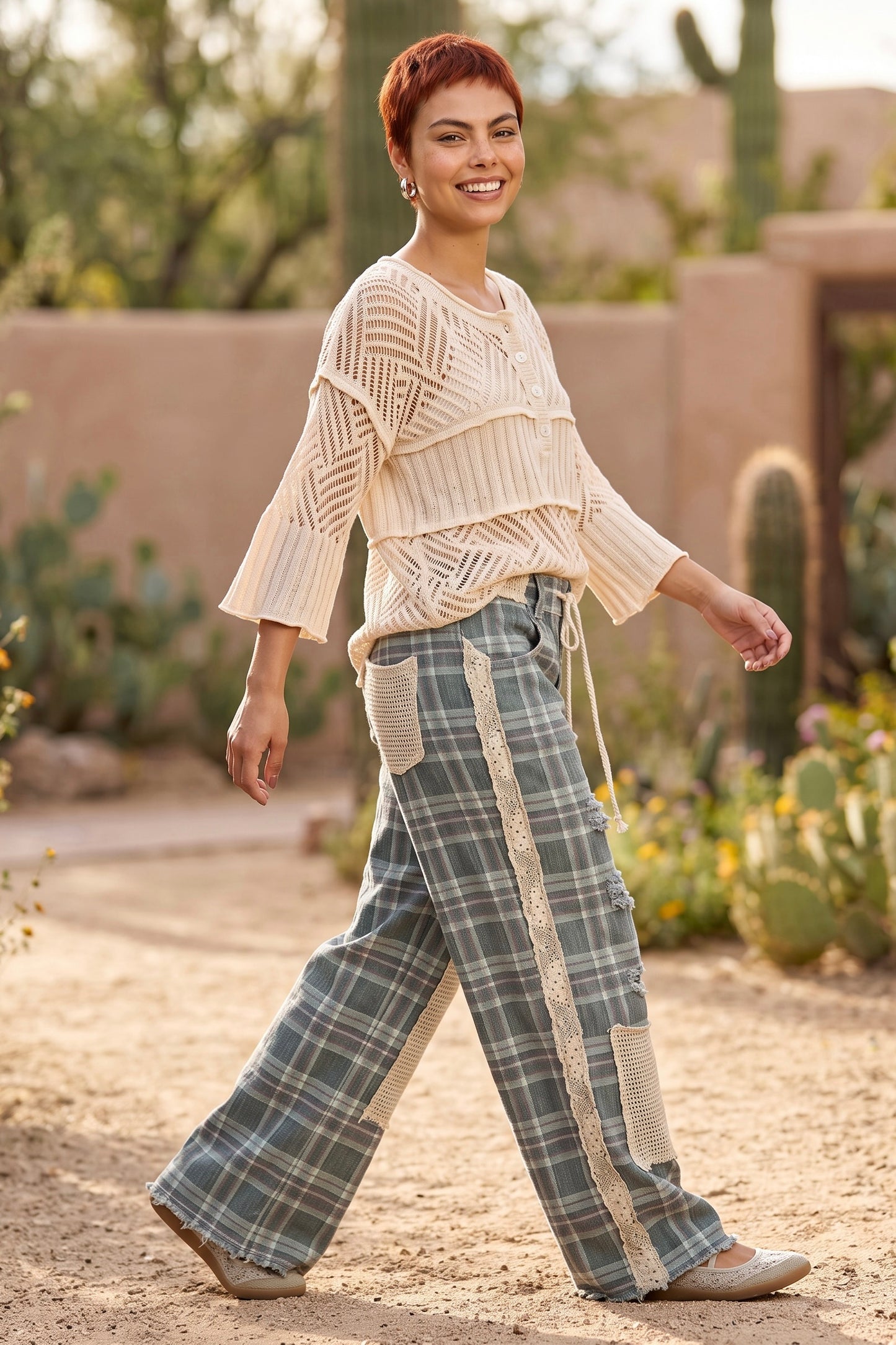 Checked Out Plaìd Wide Leg Denim Pants