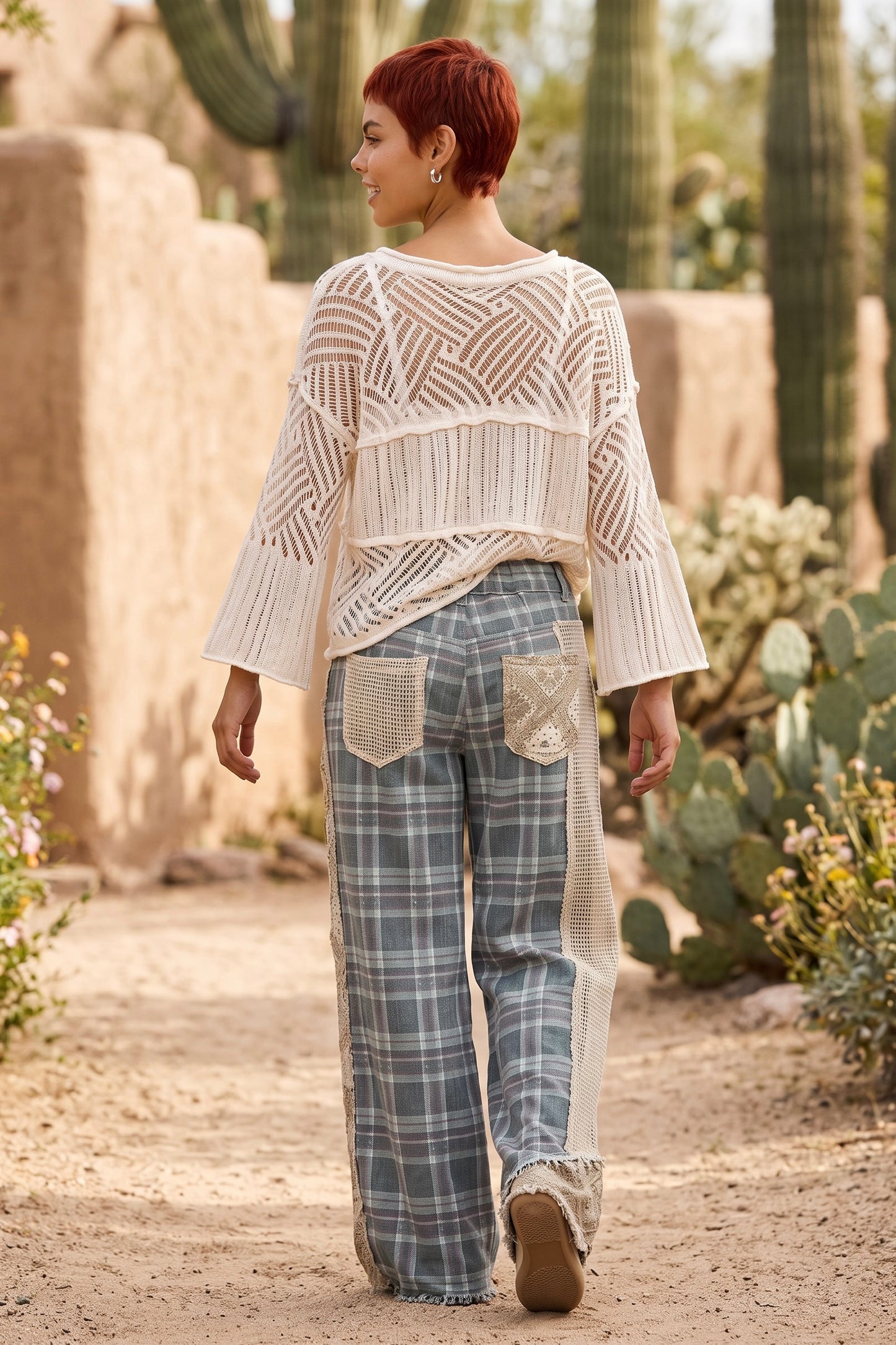 Checked Out Plaìd Wide Leg Denim Pants