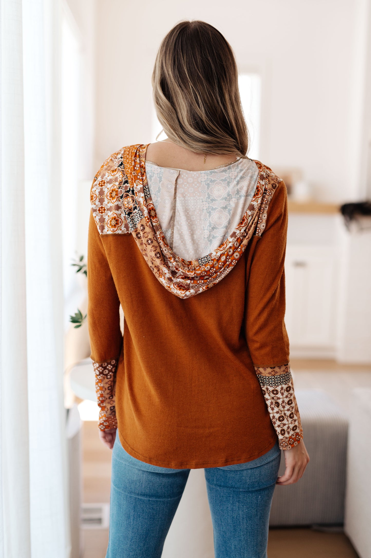 Pumpkin Spice Boho Print Brushed Knit Hoodie (Small to 3XL)