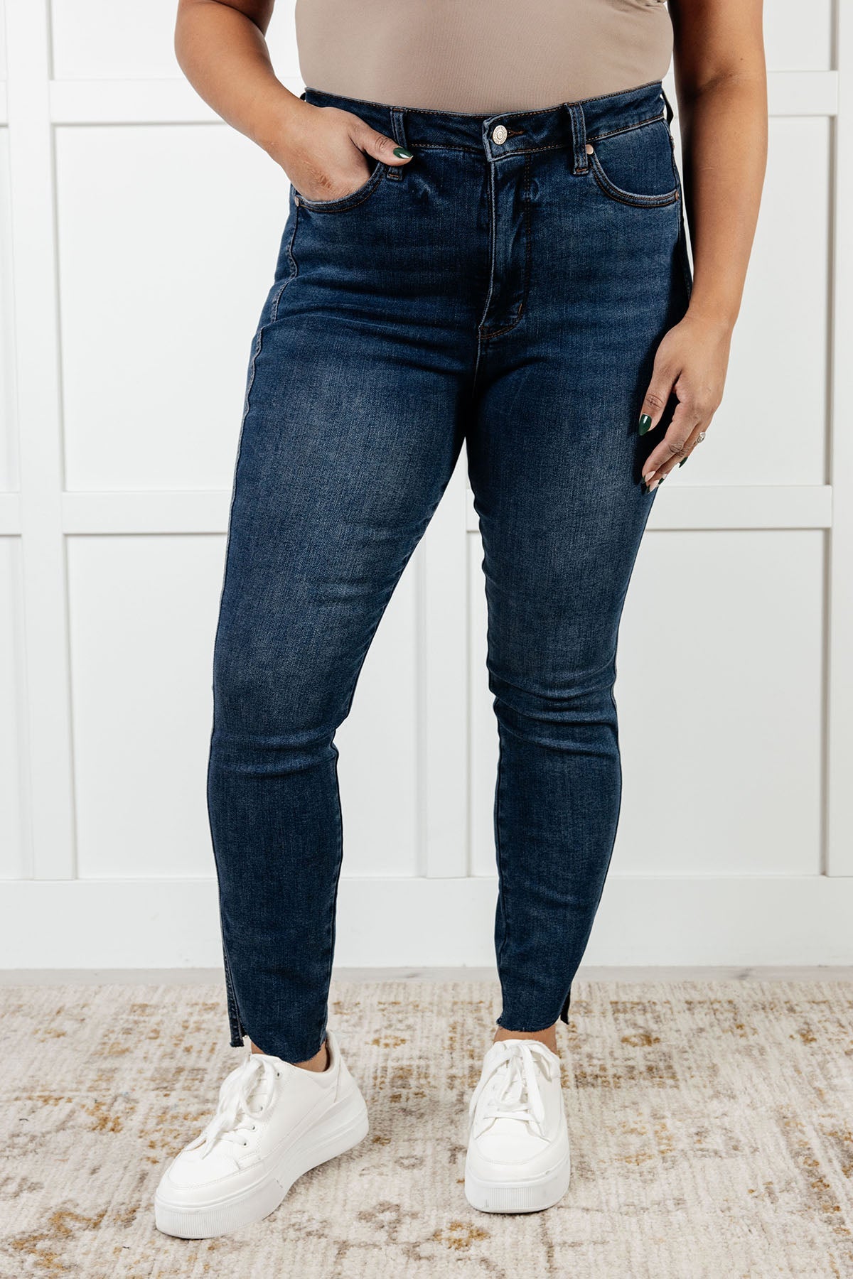 On The Go High Rise Control Top Step Hem Skinny Jeans (0/24 to 24W)