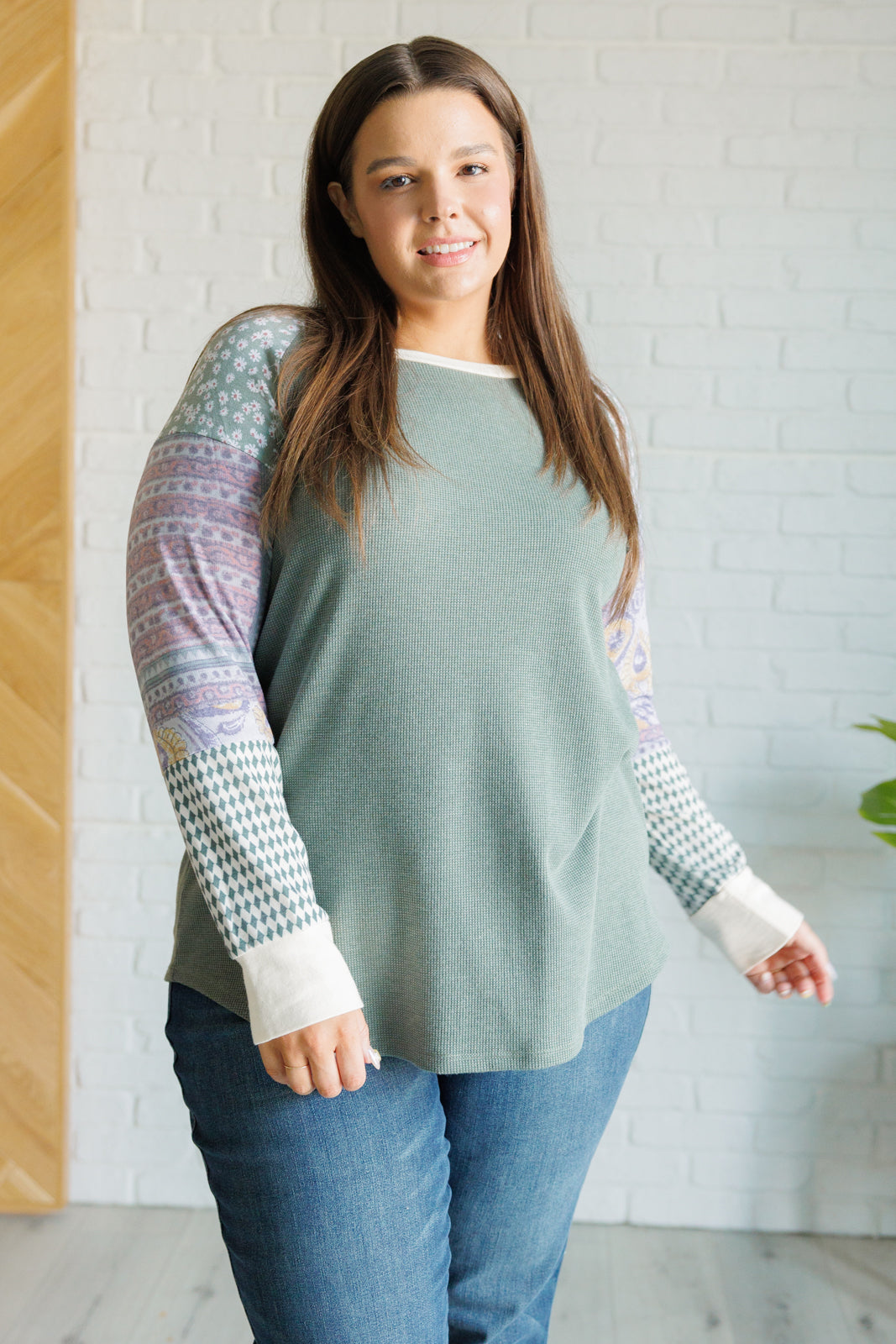 Beloved Mixed Print Waffle Knit Top (Small to 3XL)