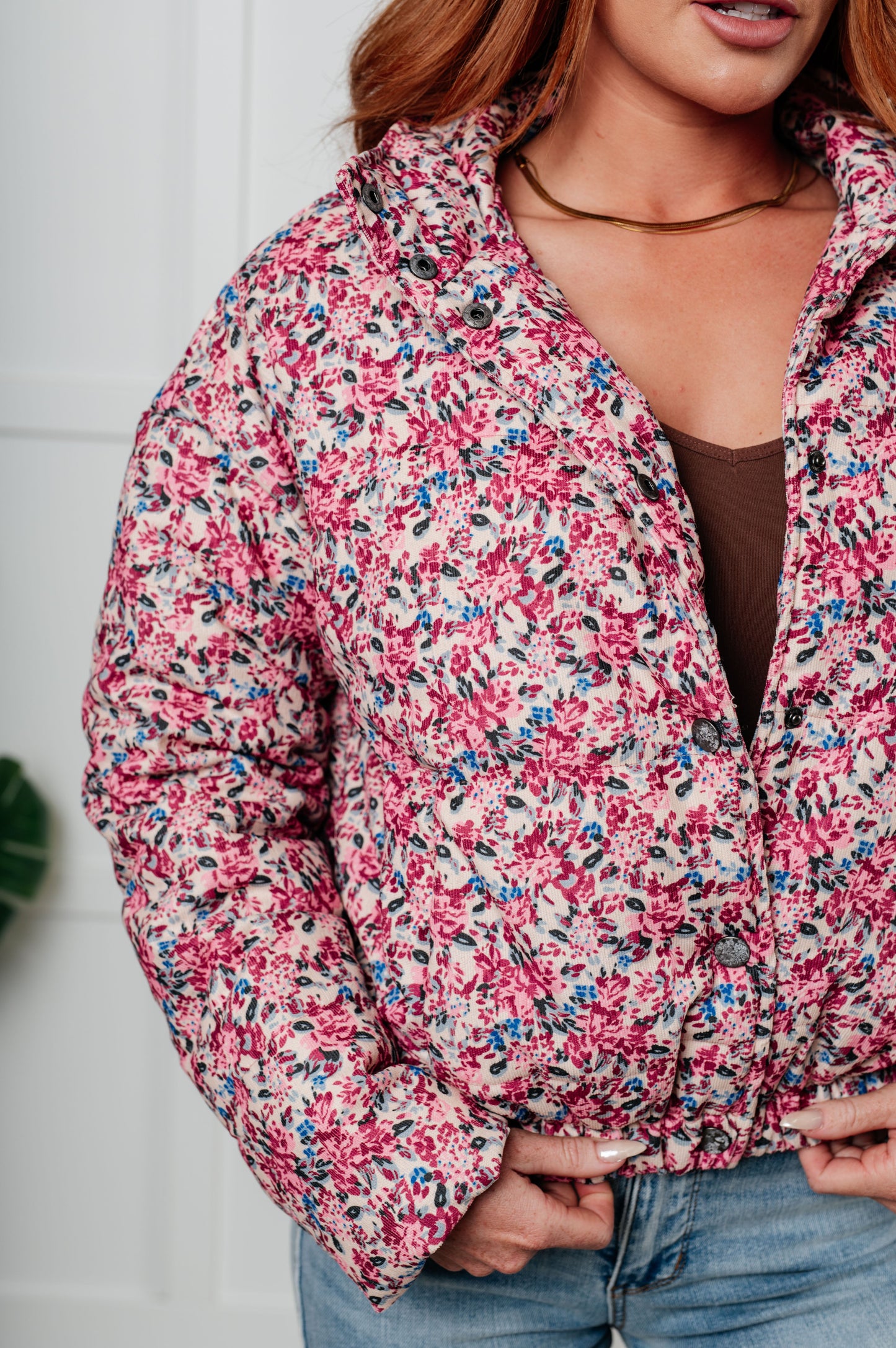 What The Puff: The Floral Edition Corduroy Puffer Jacket