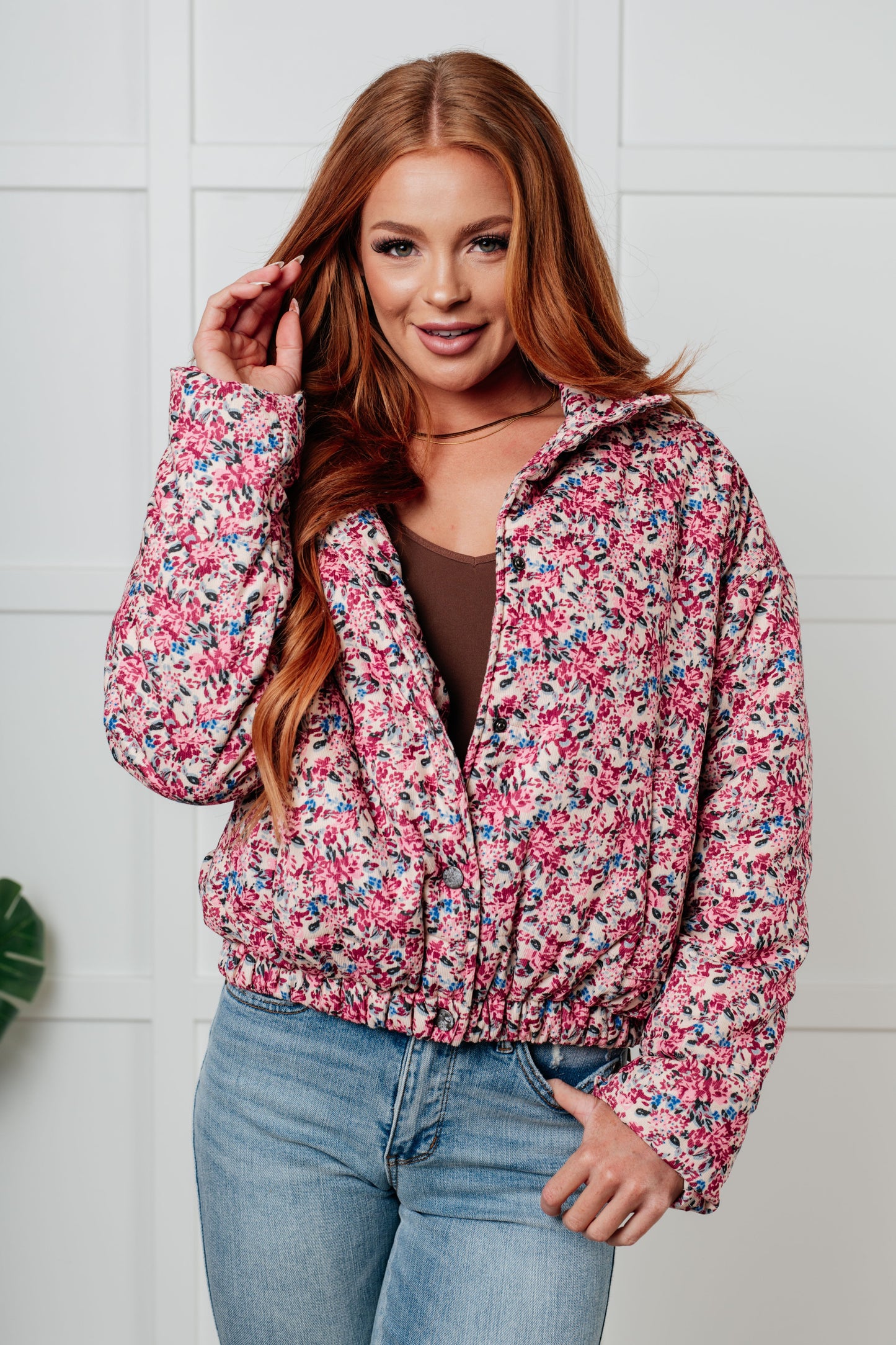 What The Puff: The Floral Edition Corduroy Puffer Jacket