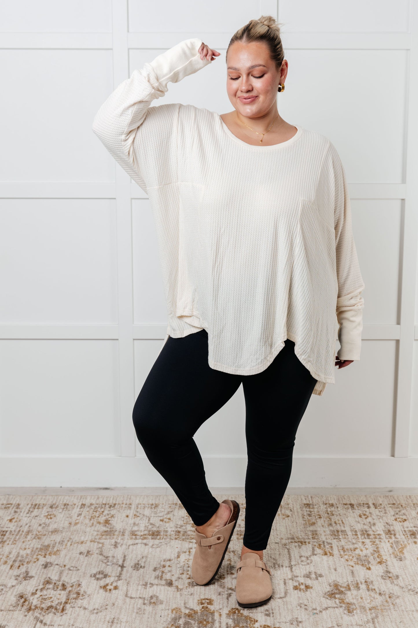 Waffle Me This Legging Friendly Oversized Knit Top