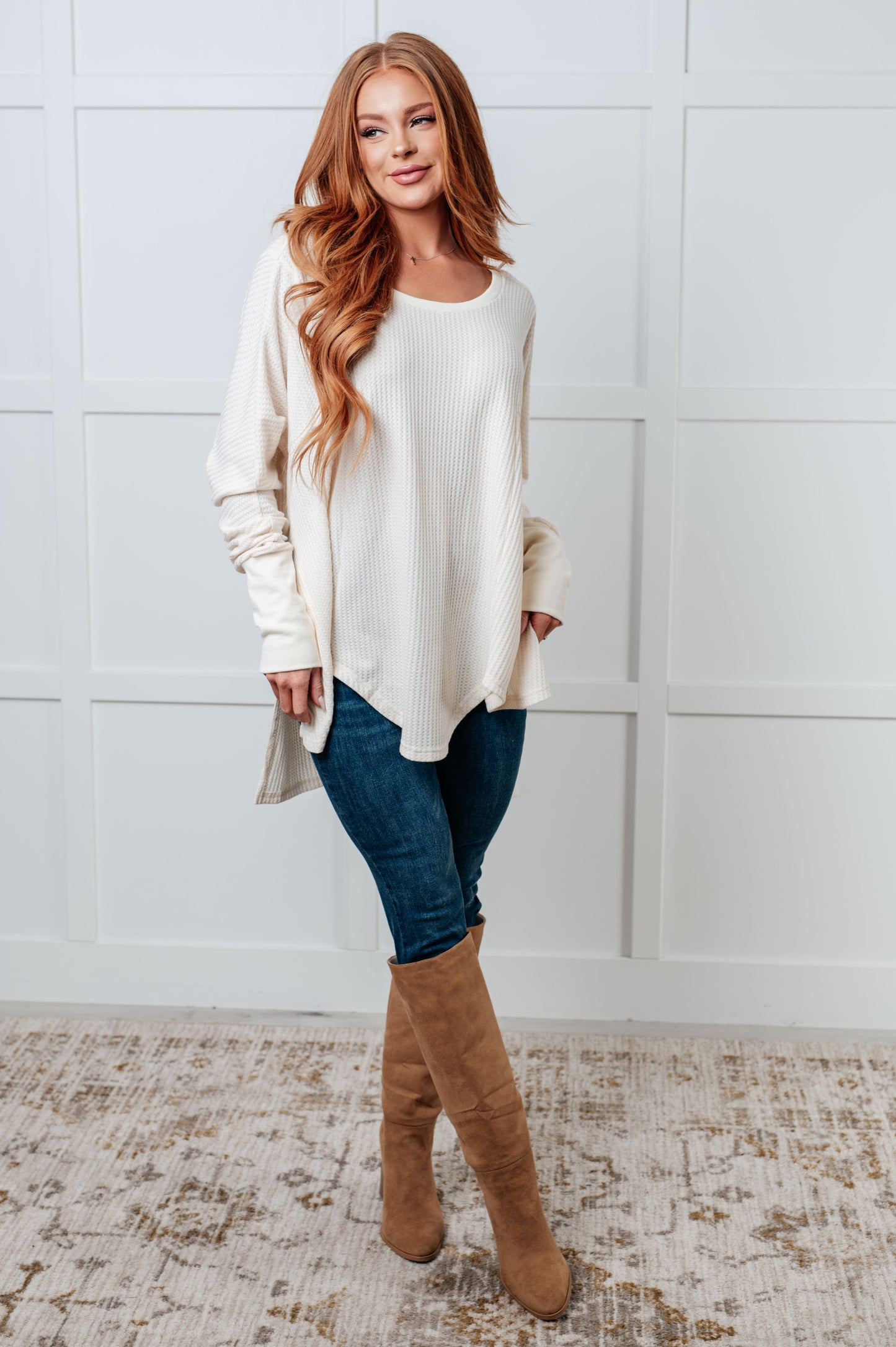 Waffle Me This Legging Friendly Oversized Knit Top