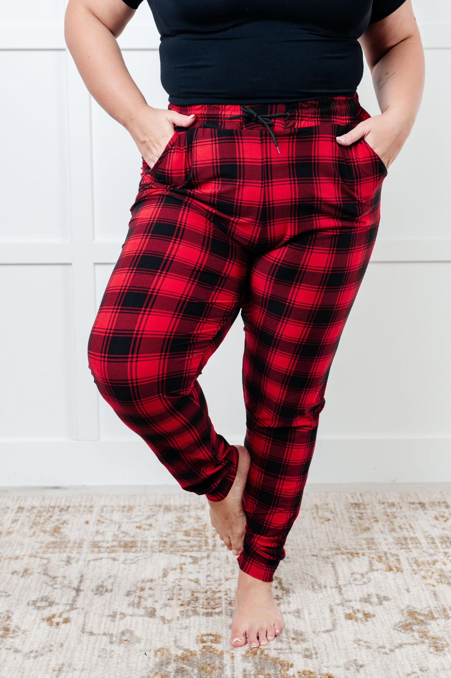 Home For The Holidays Buffalo Plaid Double Brushed Microfiber Joggers (Small to 3XL)