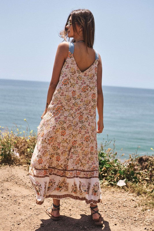 Down The Shore Floral V-Neck Sleeveless Button Front Maxi Dress