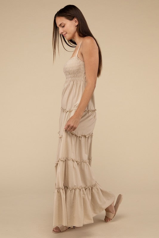 So My Everyday Woven Smocked Cami Top Tiered  Maxi Dress (3 Colors)