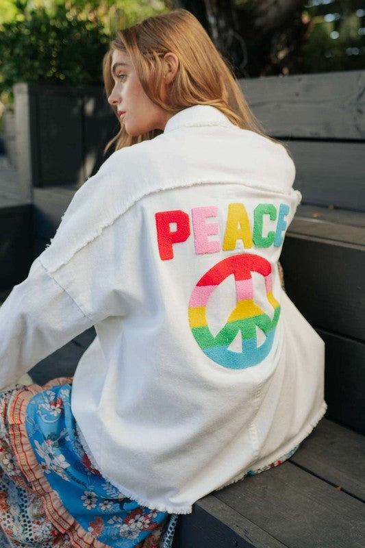 People For Peace Embroidered Button Down Shirt