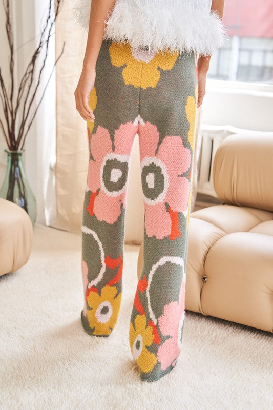 Happy Flower Wide Leg Sweater Pants