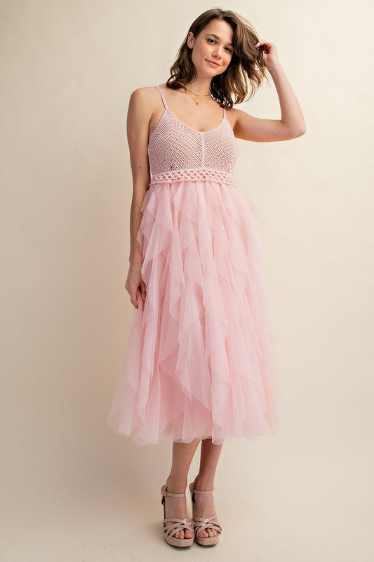 Bring The Romance Crochet + Tulle Midi Dress (2 Colors)