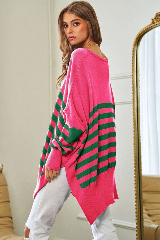 South Campus Striped Elbow Patch Slouchy Sweater Top