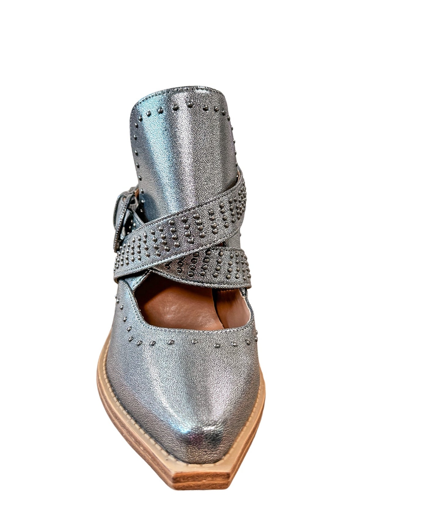 Fiona Cutout Studded Ankle Boot in Silver