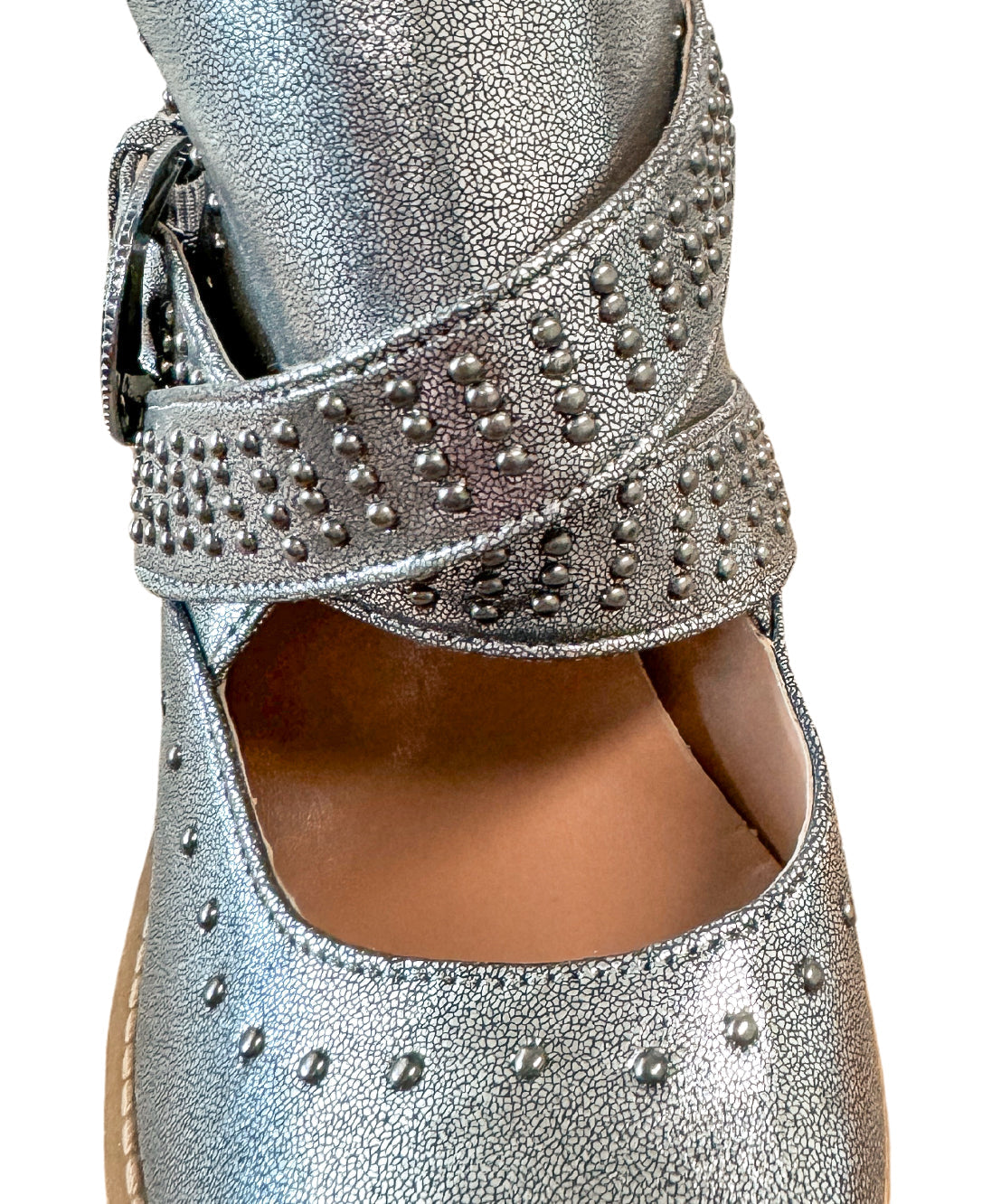 Fiona Cutout Studded Ankle Boot in Silver