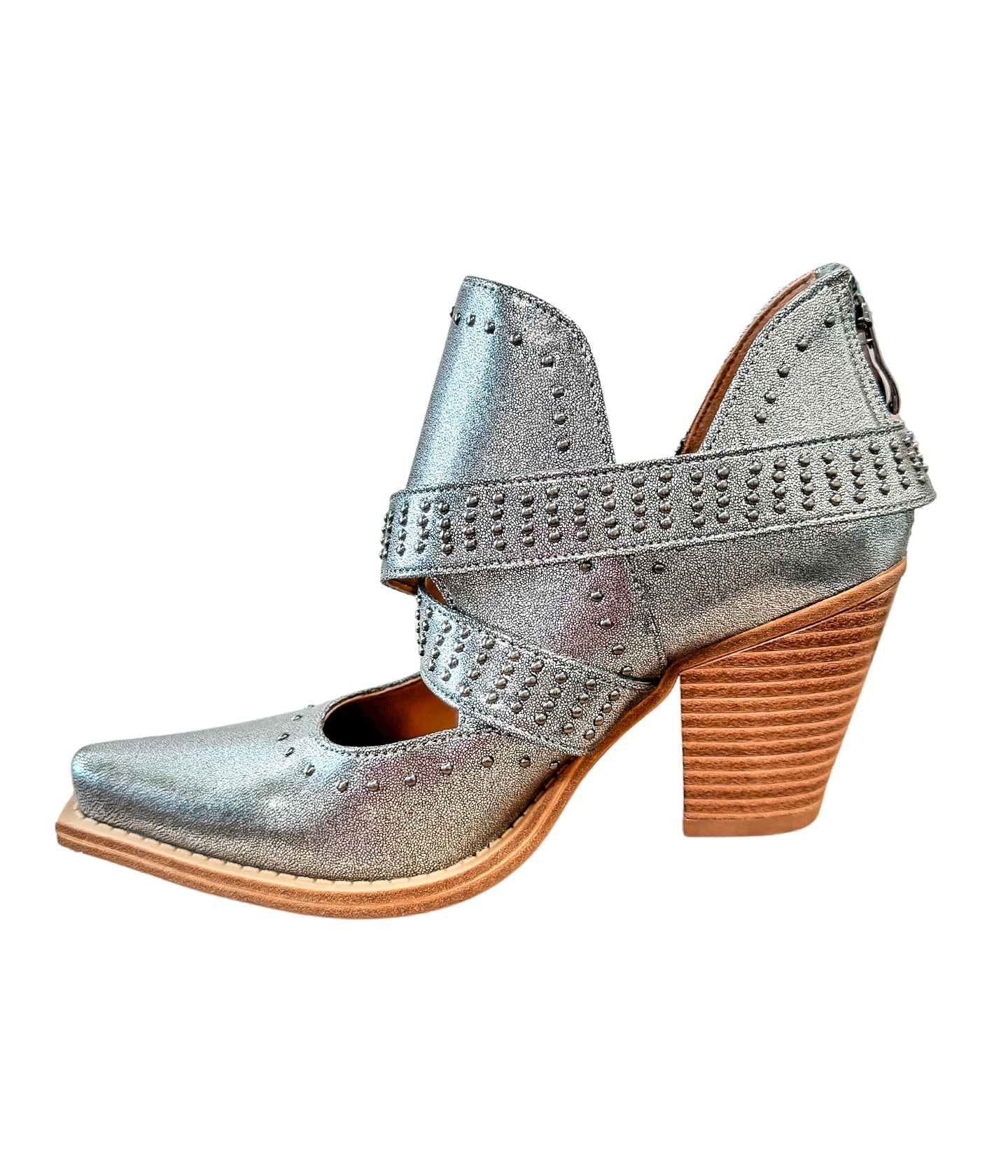 Fiona Cutout Studded Ankle Boot in Silver