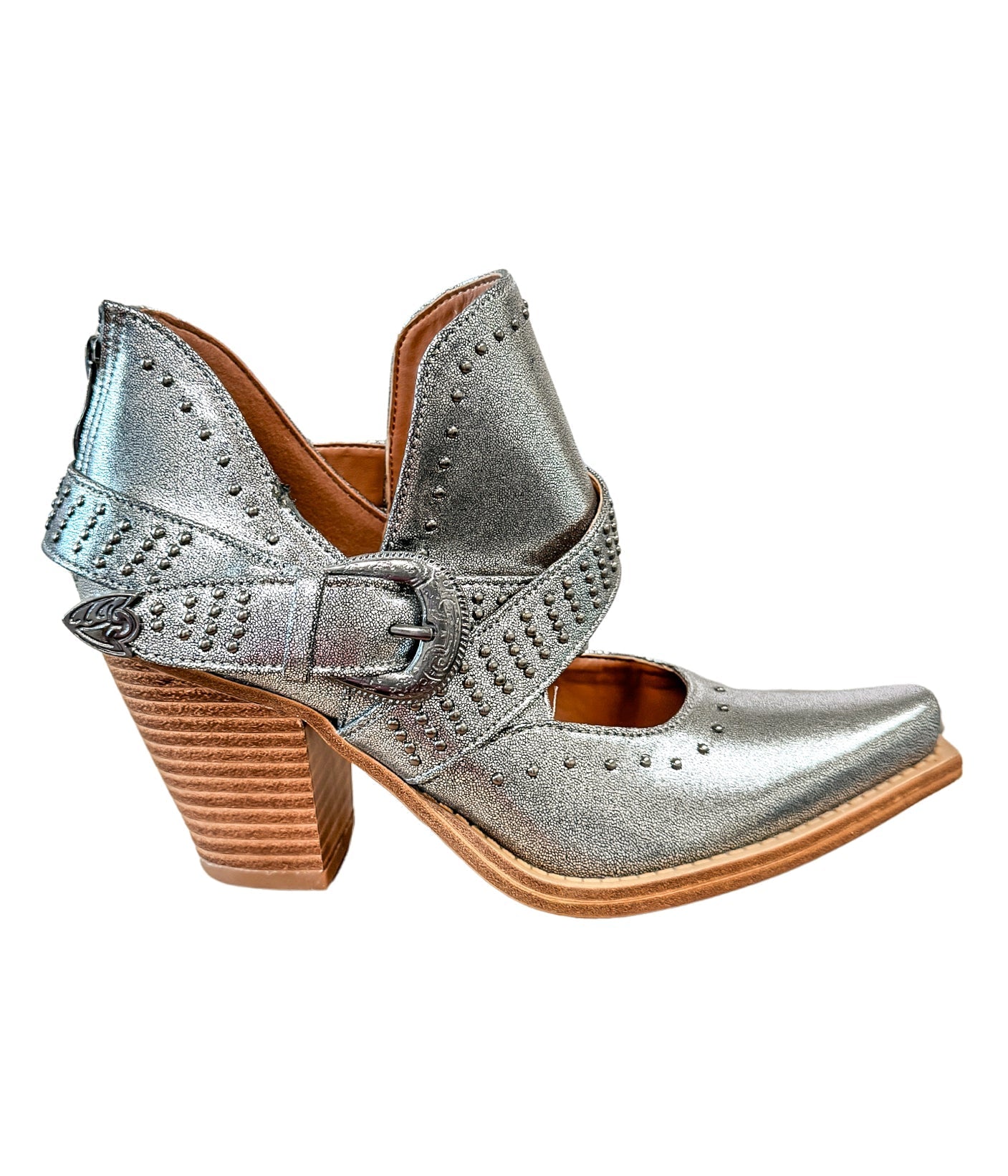 Fiona Cutout Studded Ankle Boot in Silver