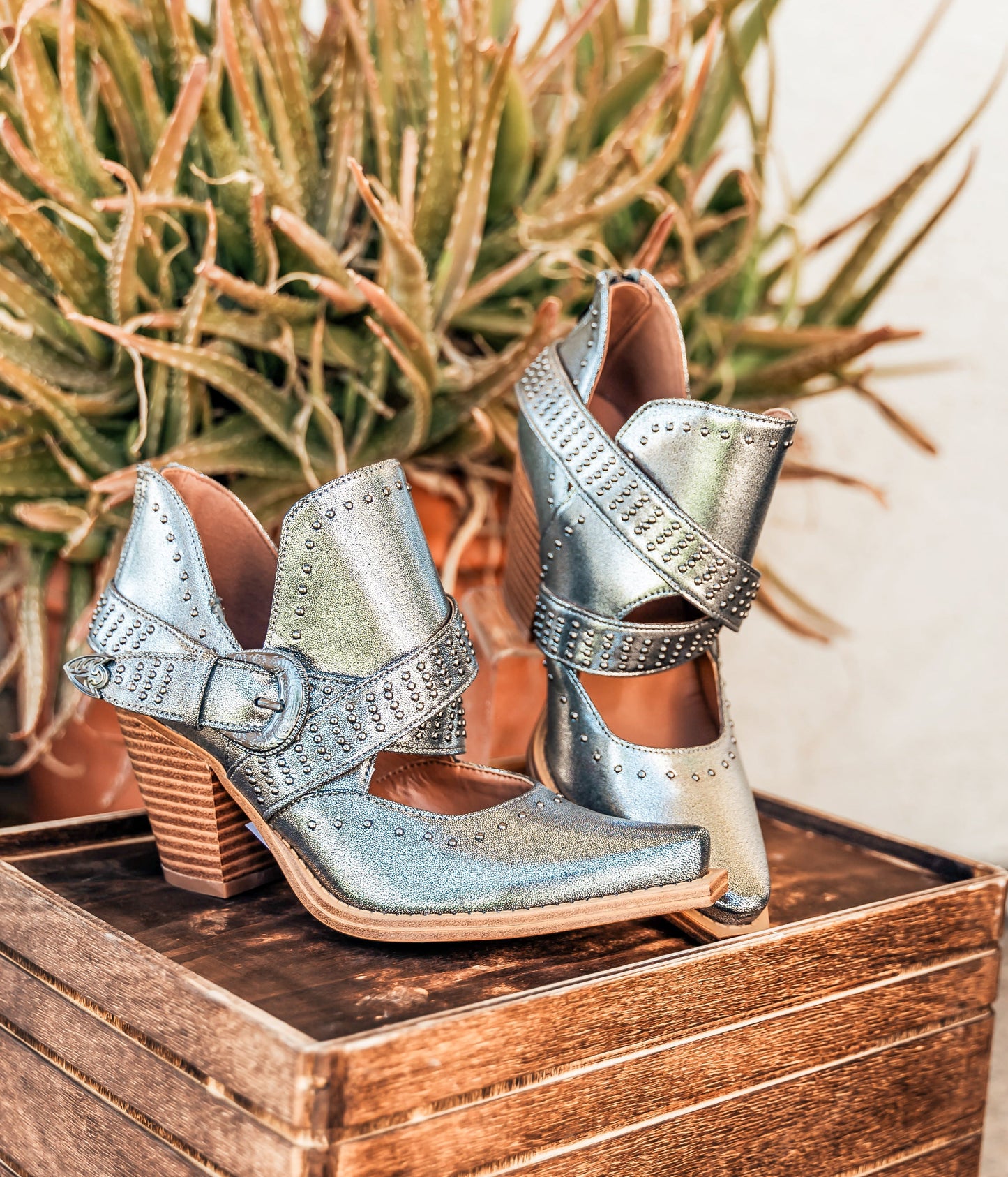 Fiona Cutout Studded Ankle Boot in Silver