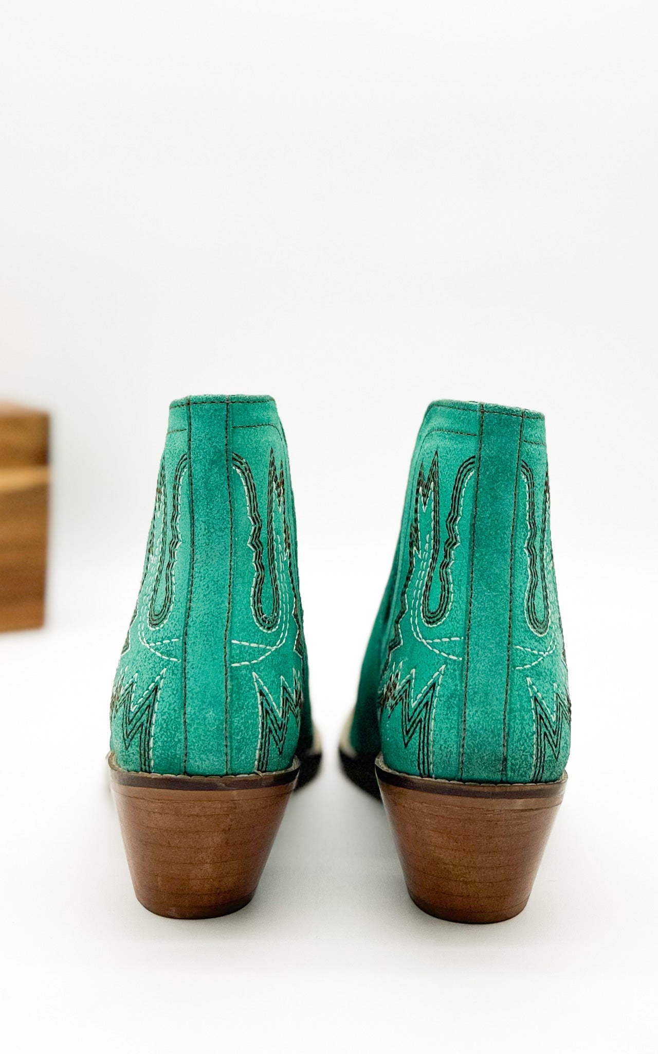 Embroidered Kickin' Booties in Turquoise Suede