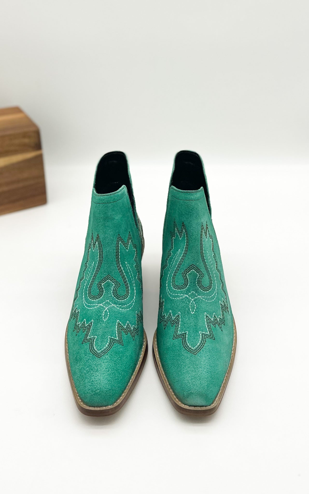 Embroidered Kickin' Booties in Turquoise Suede