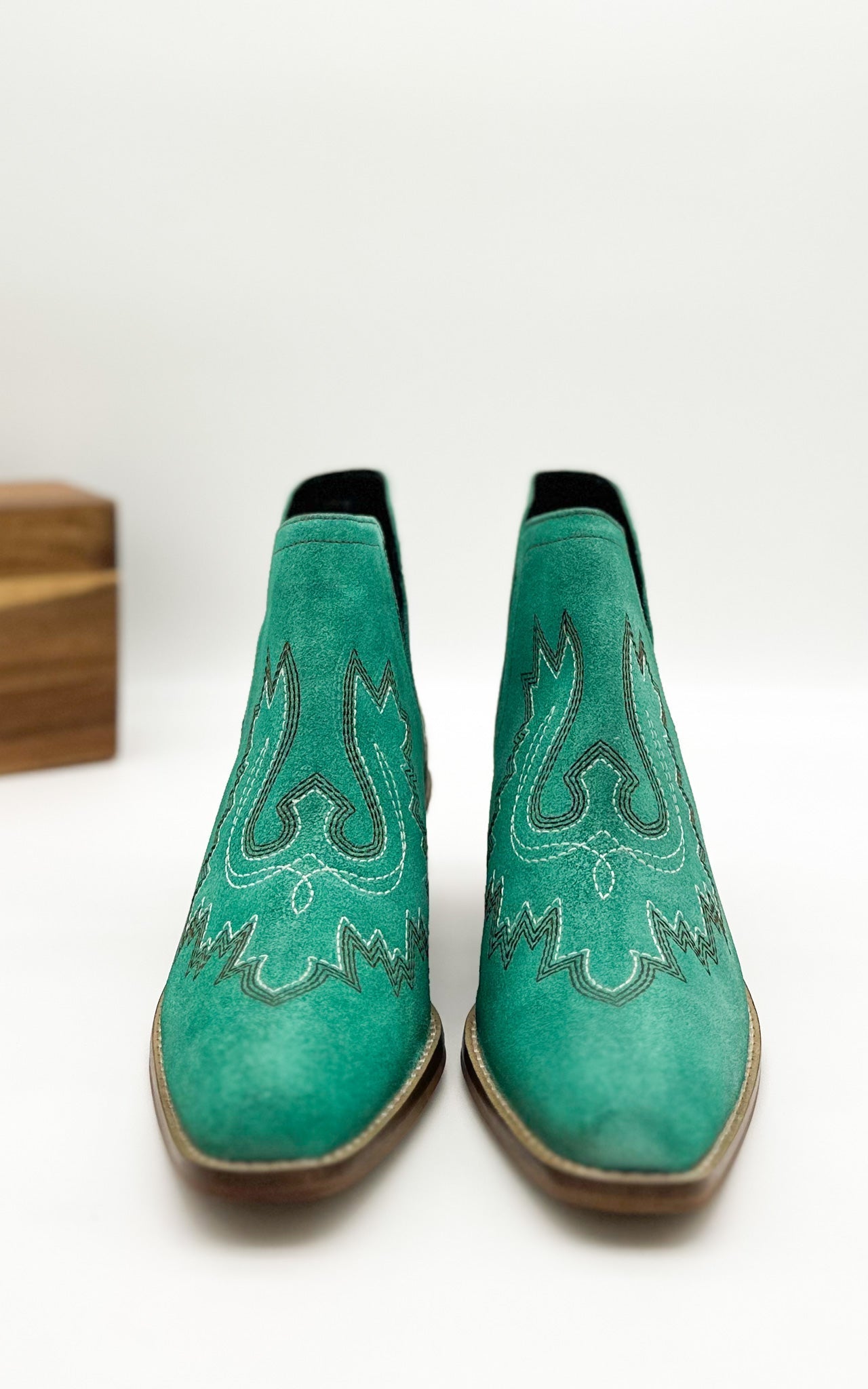 Embroidered Kickin' Booties in Turquoise Suede