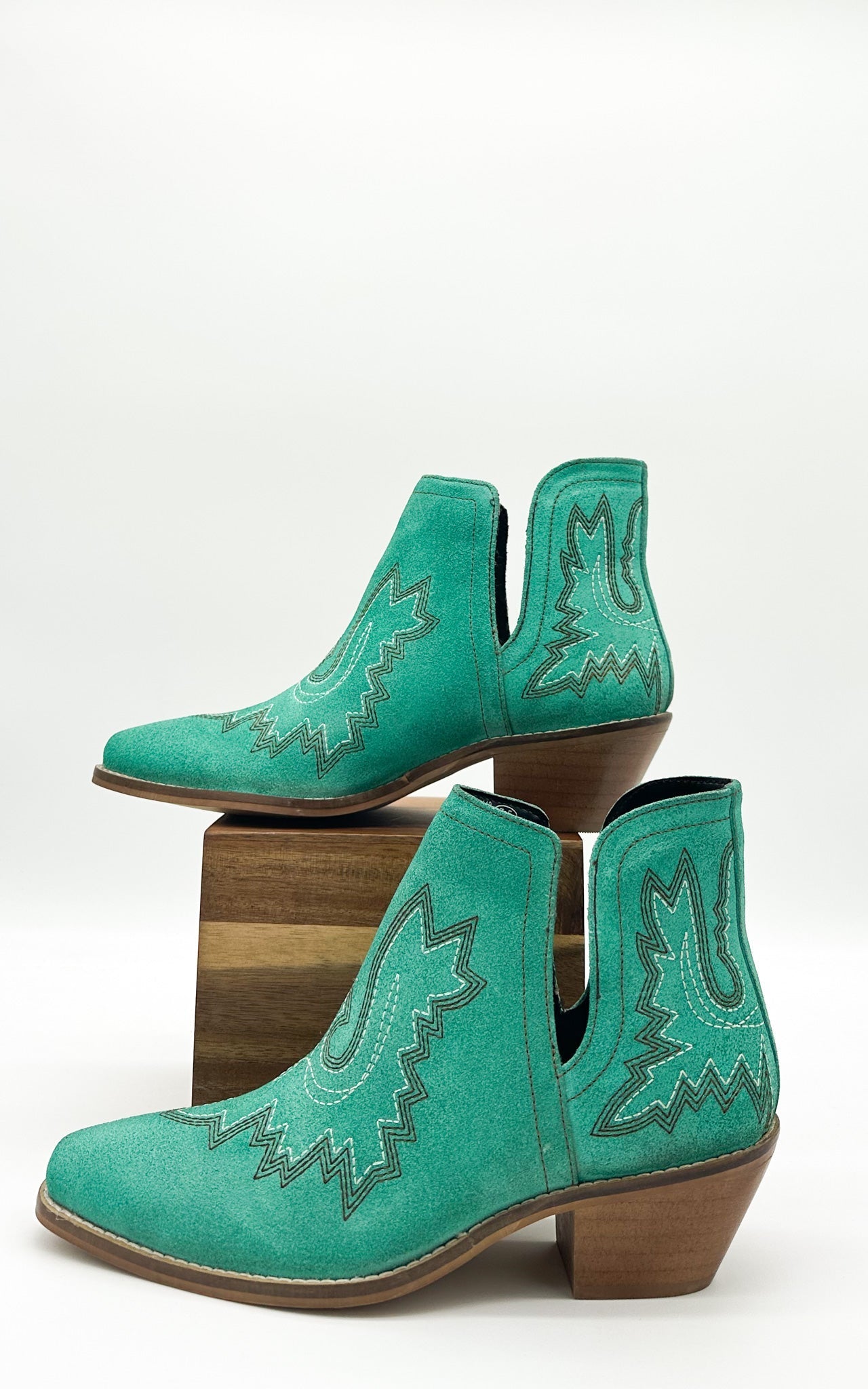 Embroidered Kickin' Booties in Turquoise Suede