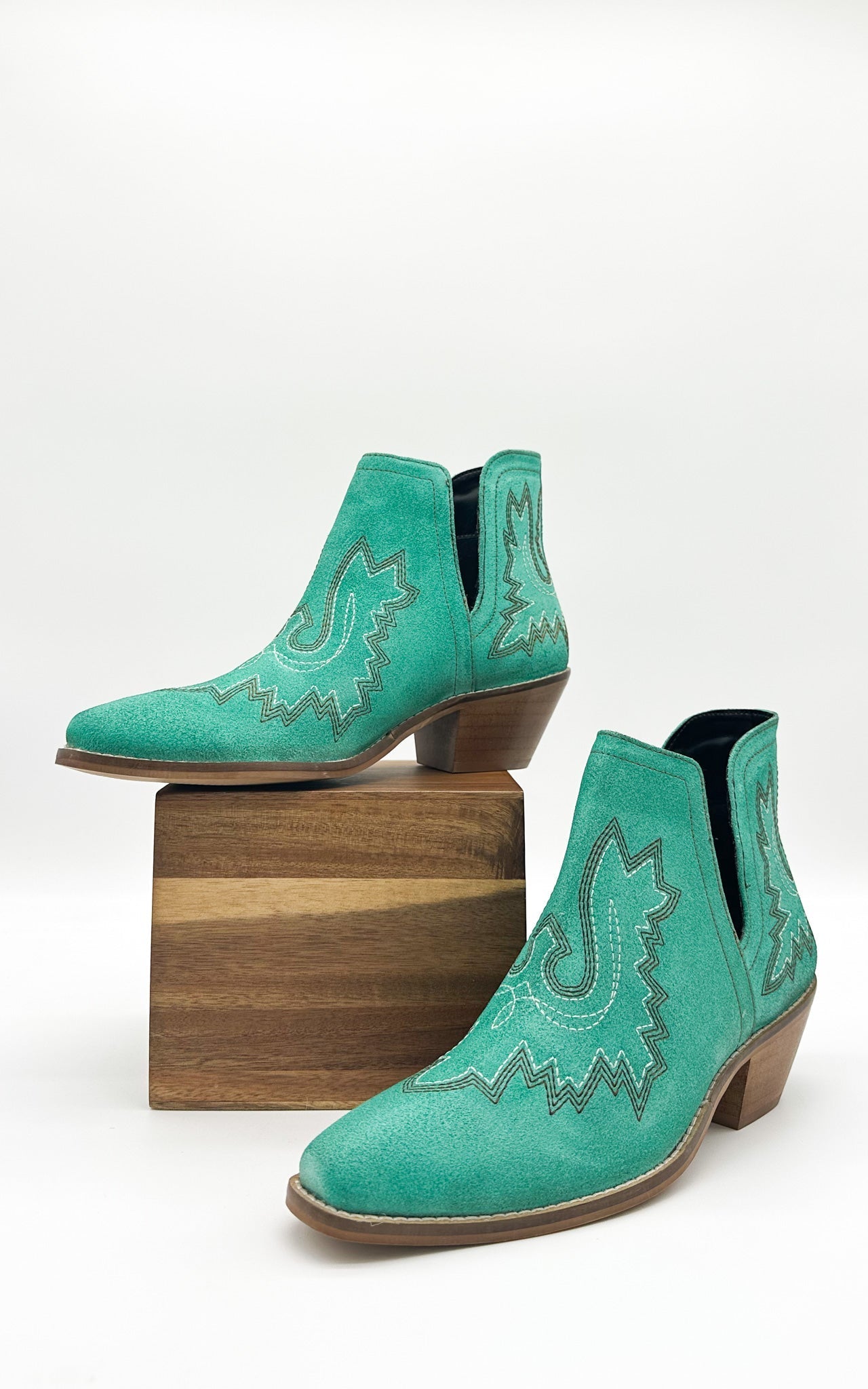 Embroidered Kickin' Booties in Turquoise Suede