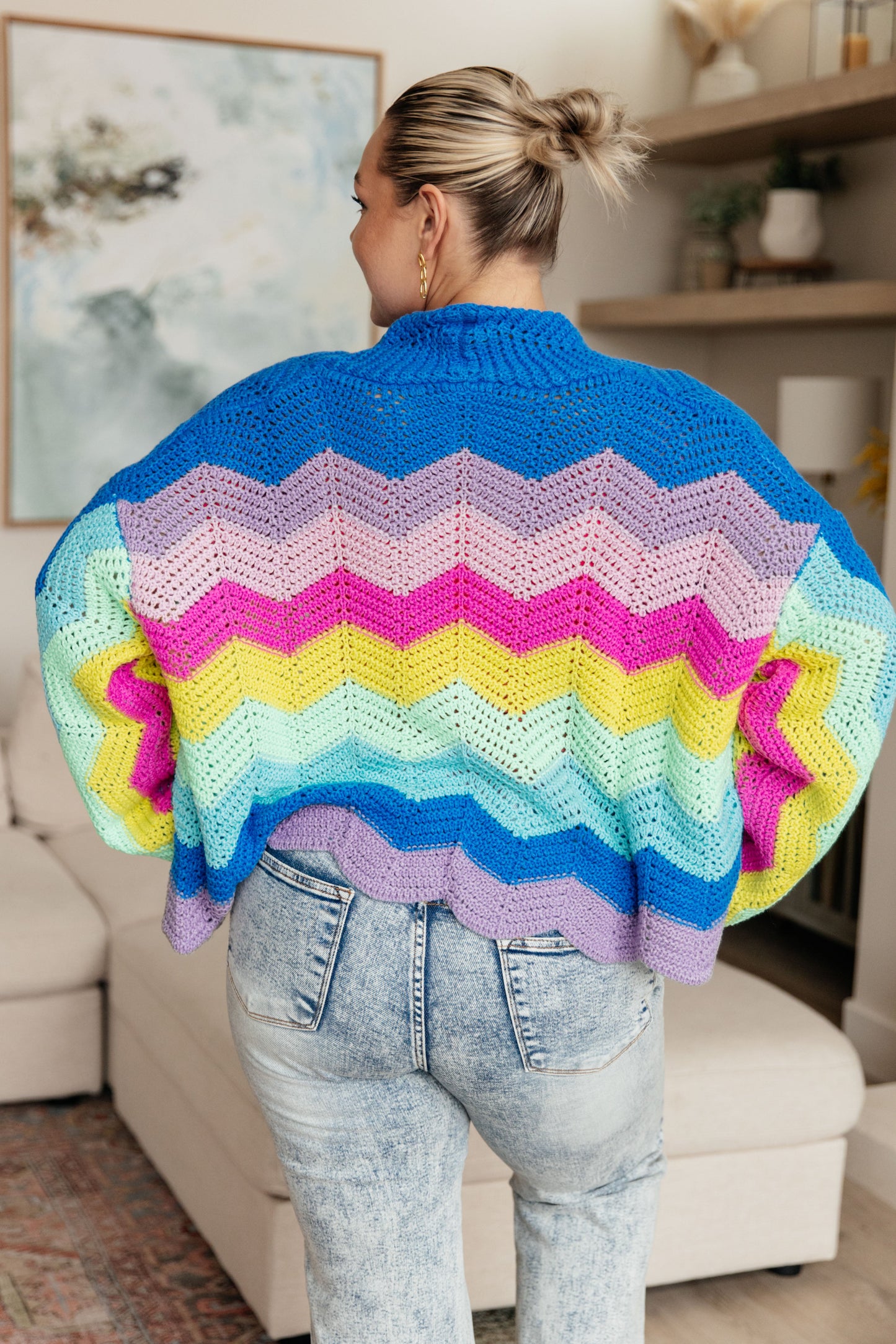 The Bright Side Rainbow Striped Open Front Crochet Cardi