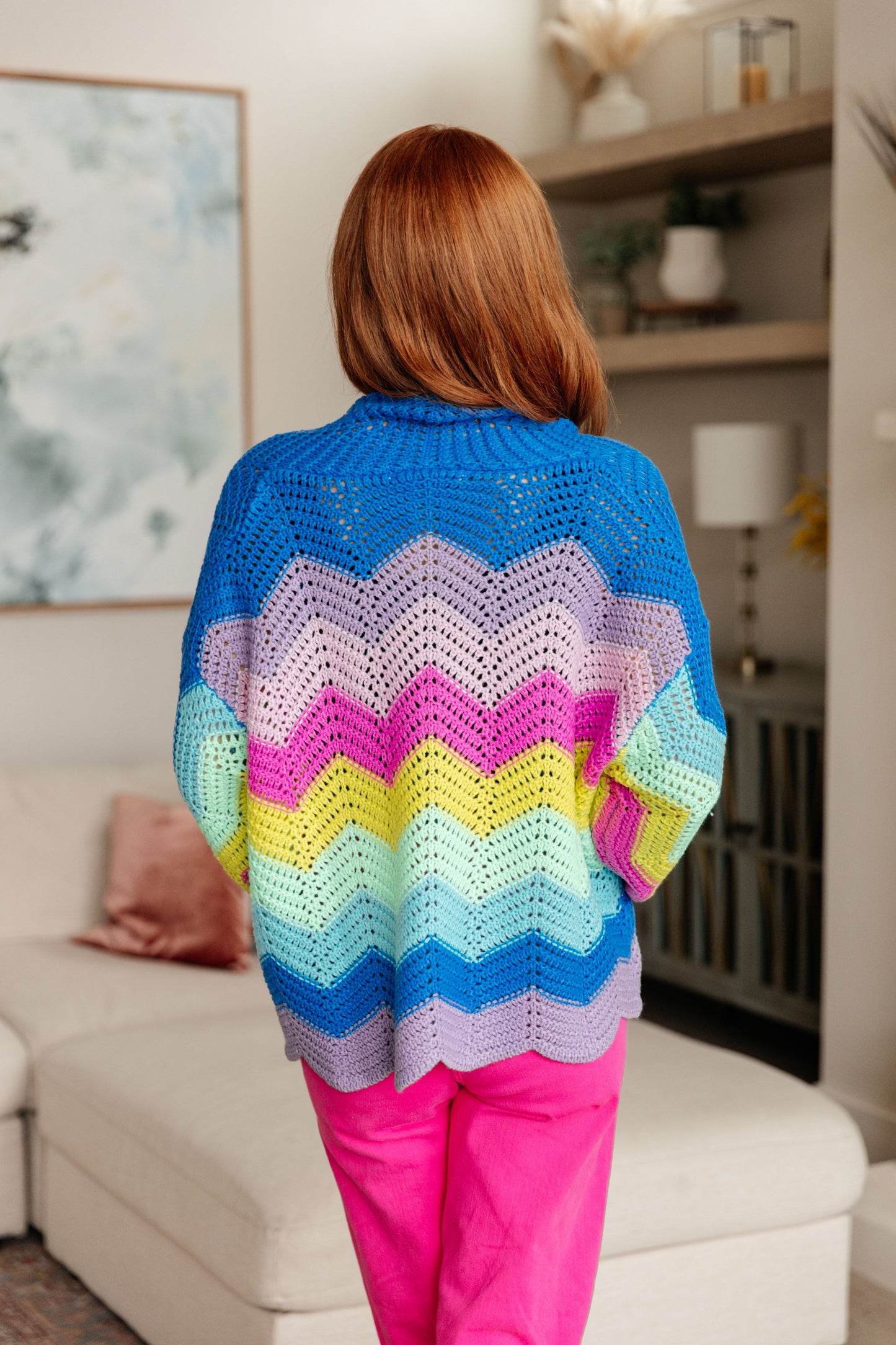 The Bright Side Rainbow Striped Open Front Crochet Cardi