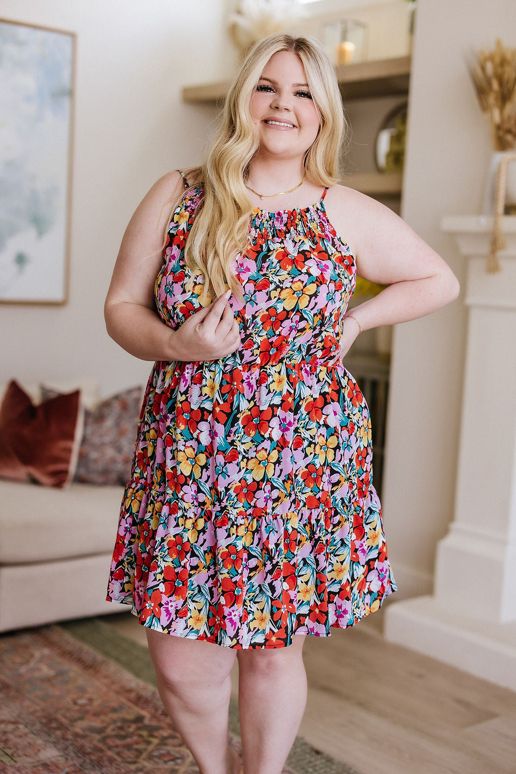My Story Sleeveless Floral Tiered Skirt Mini Dress