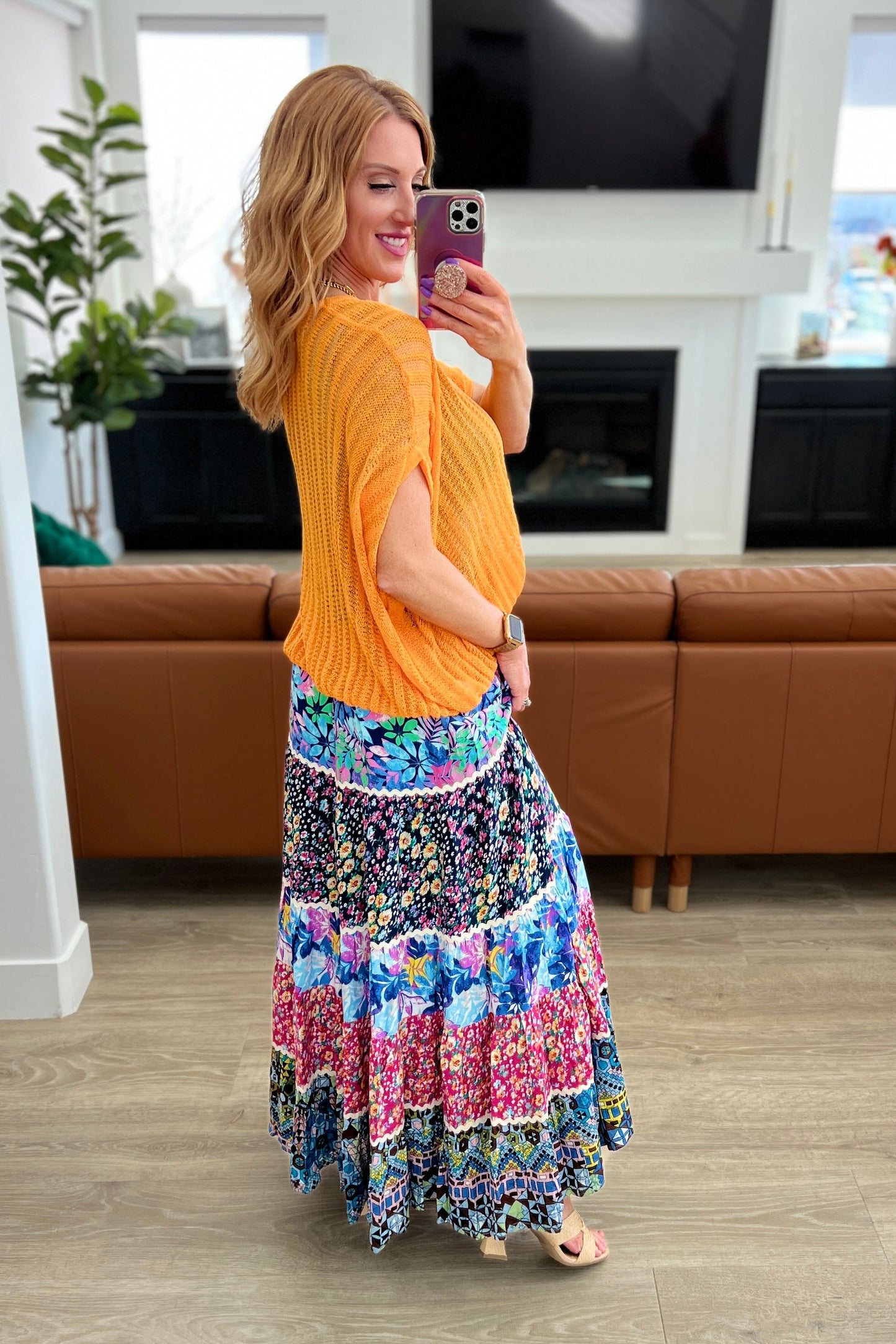 Bluebell Mixed Flower Print Smocked Waist Tiered Maxi Skirt